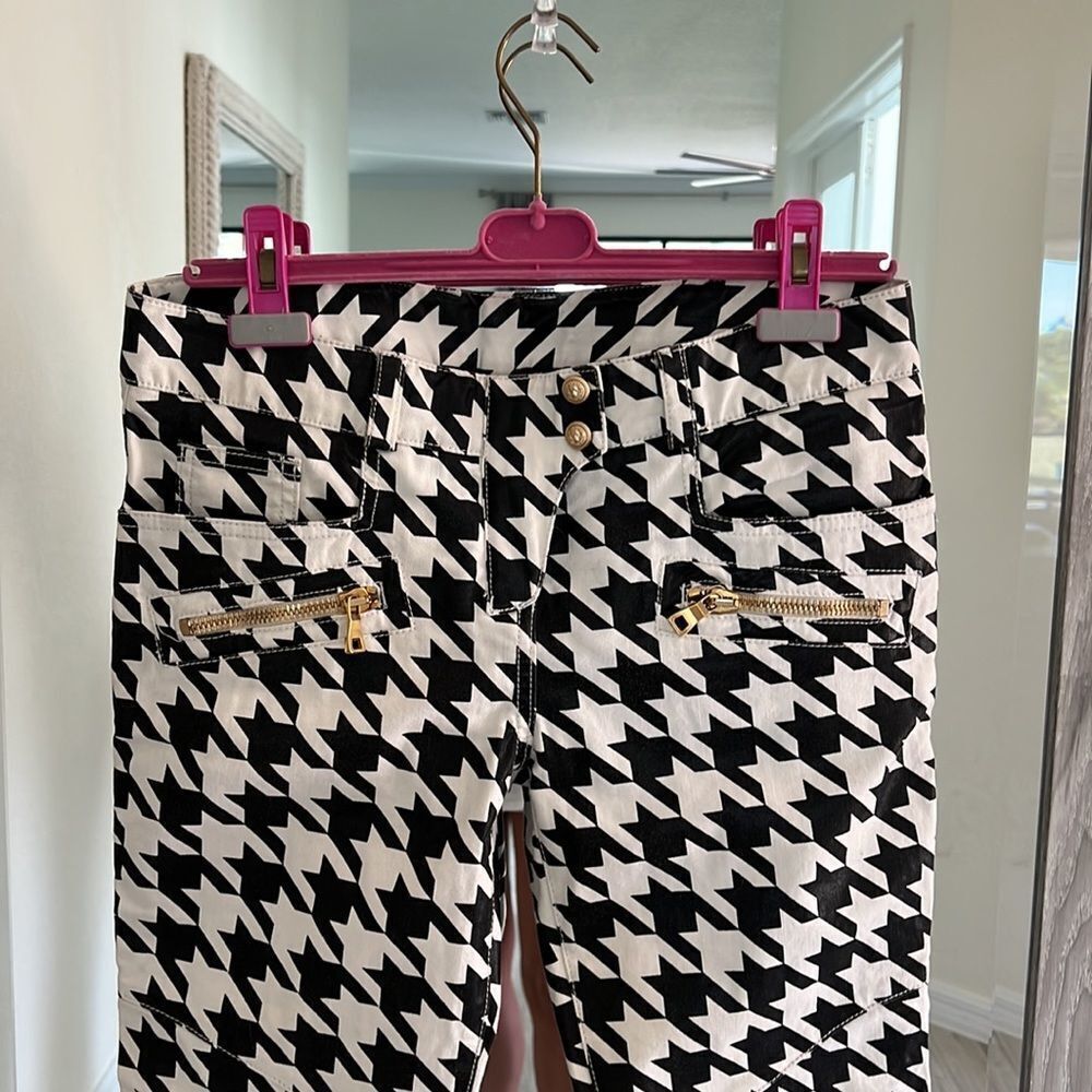 Balmain Skinny Leg Jeans Pants Houndstooth Size Medium With Zippers, Gold Button - Picture 6 of 14
